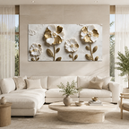 Elegant Golden White Flower Acrylic Wall Art with Dimensional Floral Design