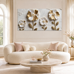 Elegant Golden White Flower Acrylic Wall Art with Dimensional Floral Design