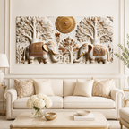 Stunning 3D Elephant Painting with Sacred Tree of Life and Gold Embossed Artwork