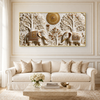 Stunning 3D Elephant Painting with Sacred Tree of Life and Gold Embossed Artwork