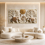 Stunning 3D Elephant Painting with Sacred Tree of Life and Gold Embossed Artwork