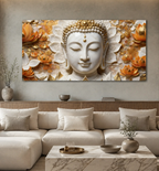 Serene Buddha Face 3D Wall Painting with Lotus Flowers