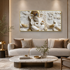 Spiritual 3D Ganesha Painting with Peacock Design and Golden Embossed Details for Home