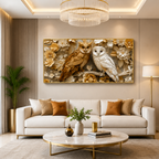 Royal Golden Owl Pair 3D Embossed Wall Art Canvas Print Frame
