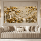 Luxury 3D Golden Mountain Waterfall Landscape Wall Art for Home Decoration