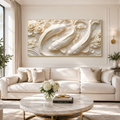 Elegant 3D Textured Koi Fish Wall Art Featuring Three White Koi Fish Flowers Flowing Water