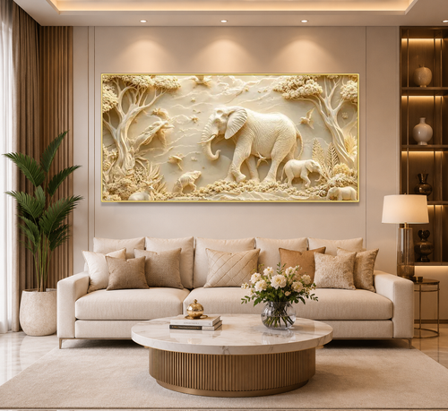 Luxury Elephant 3D Textured Wall Painting with Forest Wildlife Theme