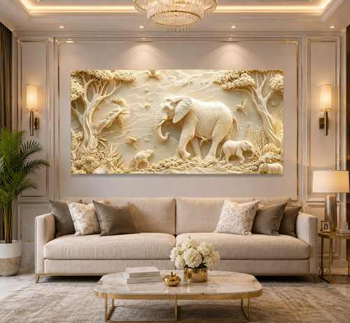 Luxury Elephant 3D Textured Wall Painting with Forest Wildlife Theme