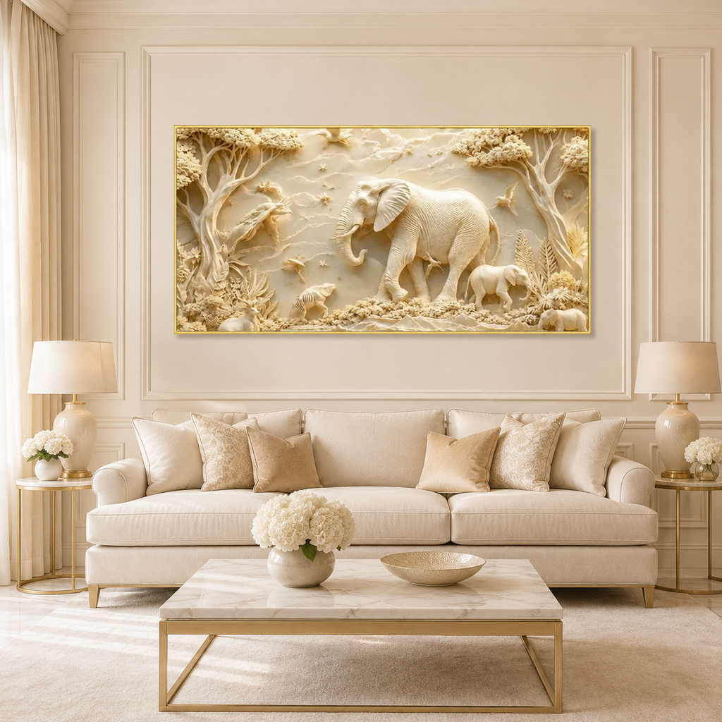 Luxury Elephant 3D Textured Wall Painting with Forest Wildlife Theme