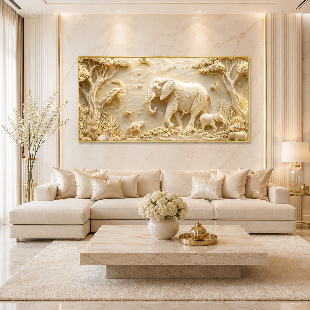 Luxury Elephant 3D Textured Wall Painting with Forest Wildlife Theme