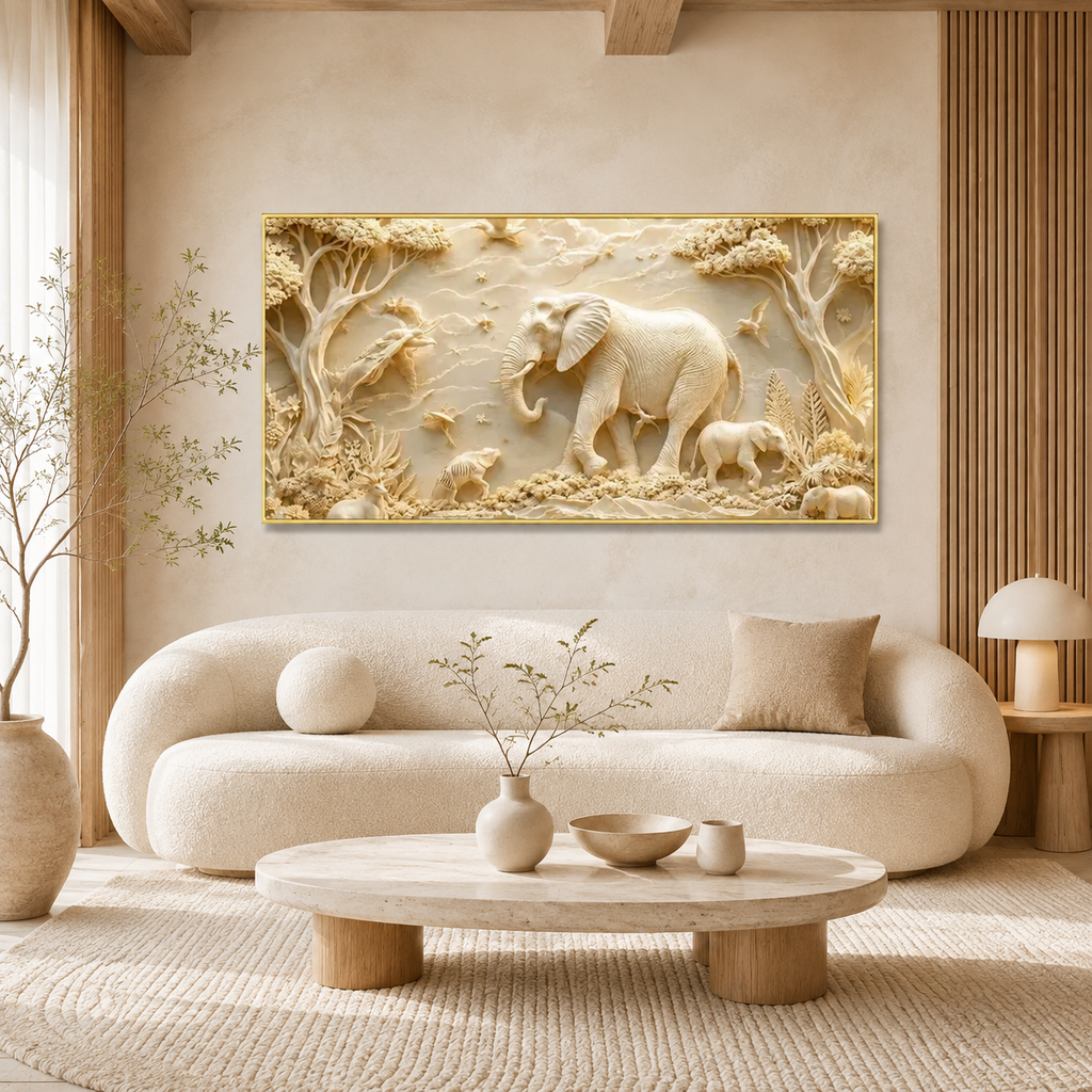 Luxury Elephant 3D Textured Wall Painting with Forest Wildlife Theme