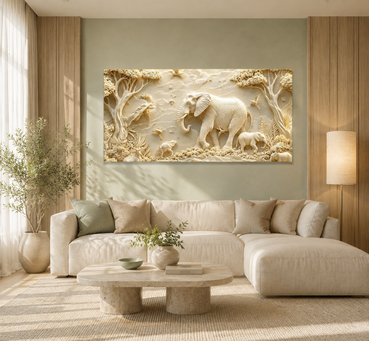 Luxury Elephant 3D Textured Wall Painting with Forest Wildlife Theme