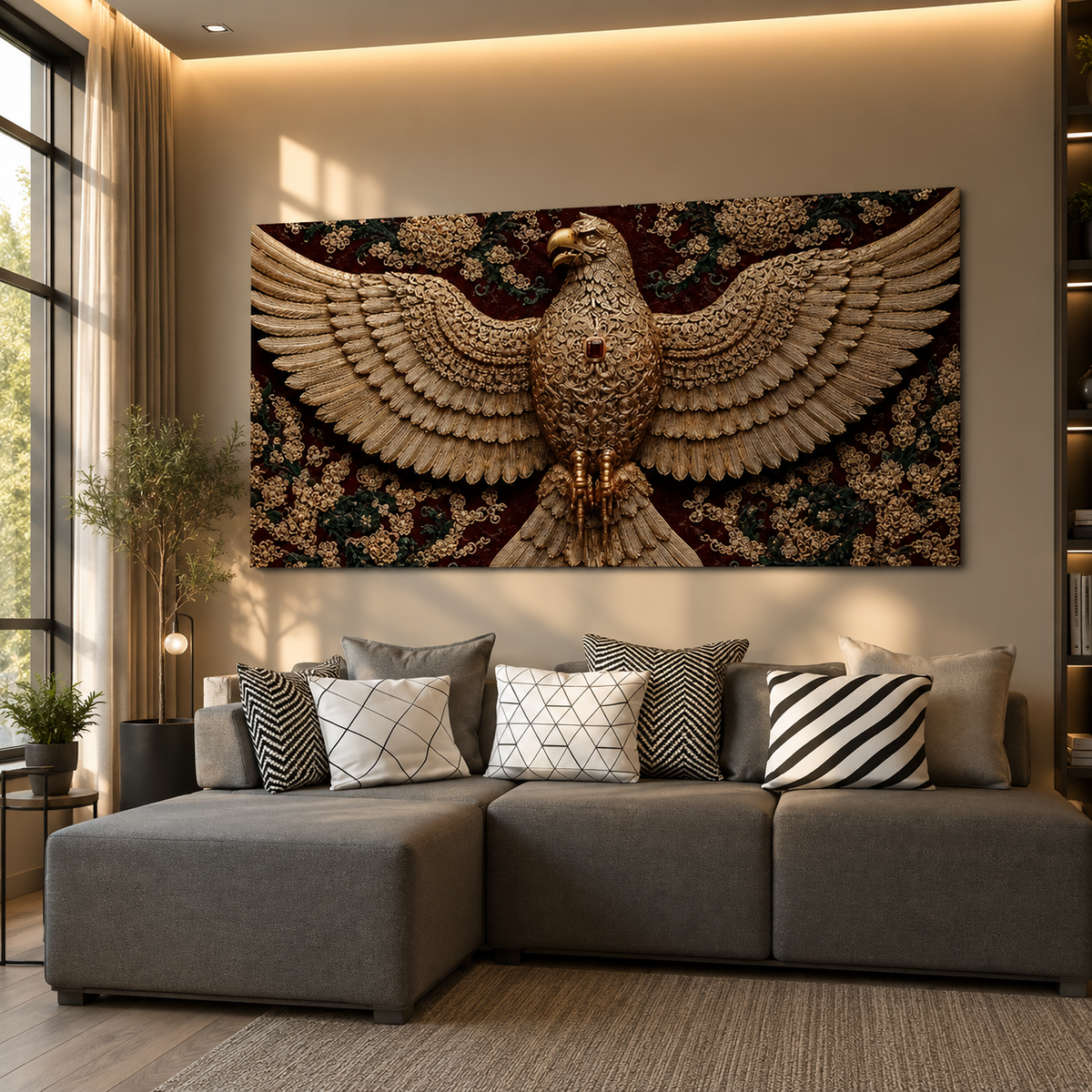 Royal Eagle 3D Wall Art Painting with Gold Embellishments for Luxury Home Interior
