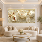 Luxury White Floral 3D Painting | Modern Embossed Flower Artwork for Home Decor