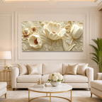 Luxury White Floral 3D Painting | Modern Embossed Flower Artwork for Home Decor