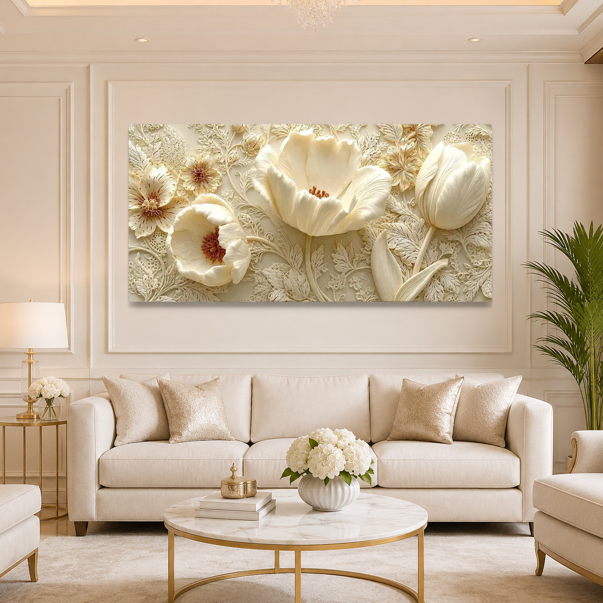Luxury White Floral 3D Painting | Modern Embossed Flower Artwork for Home Decor