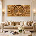 Luxury 3D Tree of Life Wall Art with Ancient Indian Motifs for Living Room Decor