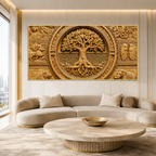 Luxury 3D Tree of Life Wall Art with Ancient Indian Motifs for Living Room Decor