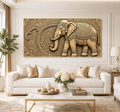 Antique Gold Elephant Wall Painting – Elegant 3D Artwork for Luxury Home Interiors