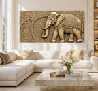 Antique Gold Elephant Wall Painting – Elegant 3D Artwork for Luxury Home Interiors