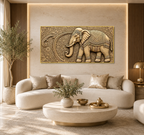 Antique Gold Elephant Wall Painting – Elegant 3D Artwork for Luxury Home Interiors