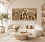 Antique Gold Elephant Wall Painting – Elegant 3D Artwork for Luxury Home Interiors