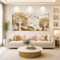 Artistic 3D Golden Deer Embossed Canvas Frame Wall Decor Art