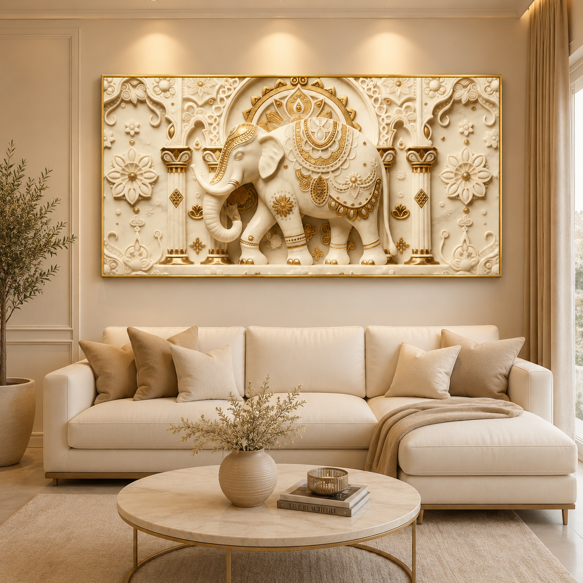 Premium Golden White Ganesha 3D Wall Art for Elegant Home Decoration