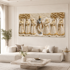 Krishna with Gopis Wall Art Painting, Beautiful Indian Traditional Artwork for Spiritual Home