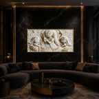 Artistic 3D Radha Krishna Embossed Marble Canvas Frame Decor