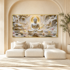 Meditation Buddha 3D Wall Painting with Lotus Pond and Golden Serenity