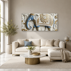 Luxury Golden Accent Elephant 3D Embossed Canvas Decor Frame