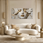 Premium White & Gold Woman Face 3D Canvas Print Living Room