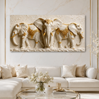 Elegant Three Elephant 3D Wall Painting with White and Gold Luxury Design