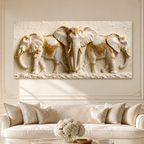 Elegant Three Elephant 3D Wall Painting with White and Gold Luxury Design