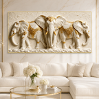 Elegant Three Elephant 3D Wall Painting with White and Gold Luxury Design