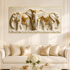 Elegant Three Elephant 3D Wall Painting with White and Gold Luxury Design