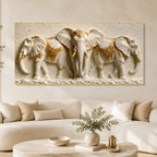 Elegant Three Elephant 3D Wall Painting with White and Gold Luxury Design