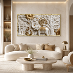 Luxury Elephant 3D Canvas Art with Floral Embossed Design for Living Room