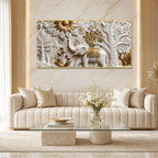 Luxury Elephant 3D Canvas Art with Floral Embossed Design for Living Room