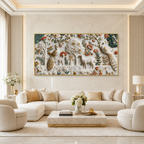Premium Peacock and Deer 3D Canvas Wall Art for Modern Living Room Decor