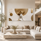 Sophisticated 3D Woman Painting with White Gown and Gold Hat for Modern Living Room Decor