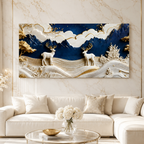 Premium 3D Deer Painting for Living Room Featuring Royal Blue Mountains