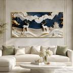 Premium 3D Deer Painting for Living Room Featuring Royal Blue Mountains