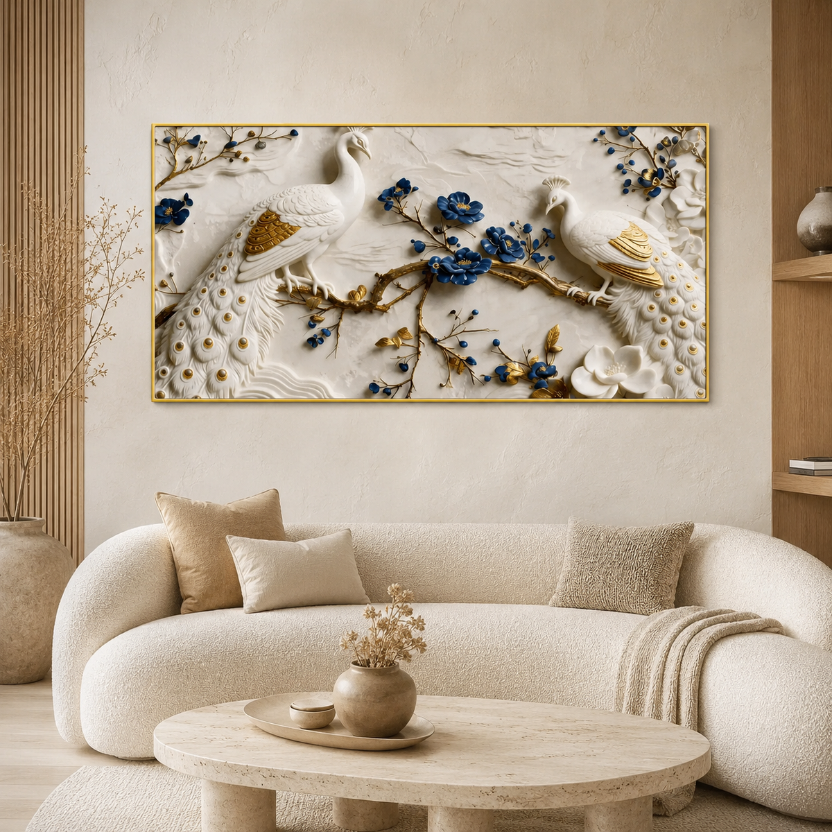 Beautiful White Peacock 3D Wall Art with Floral Design for Elegant Home Decor