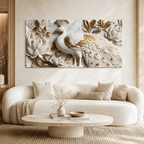 Elegant Peacock 3D Canvas Painting with Lotus Flowers for Living Room Decor