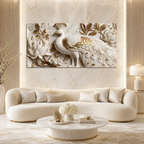 Elegant Peacock 3D Canvas Painting with Lotus Flowers for Living Room Decor