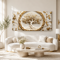 Spiritual Tree of Life 3D Painting with Golden Leaves for Elegant Home Decor