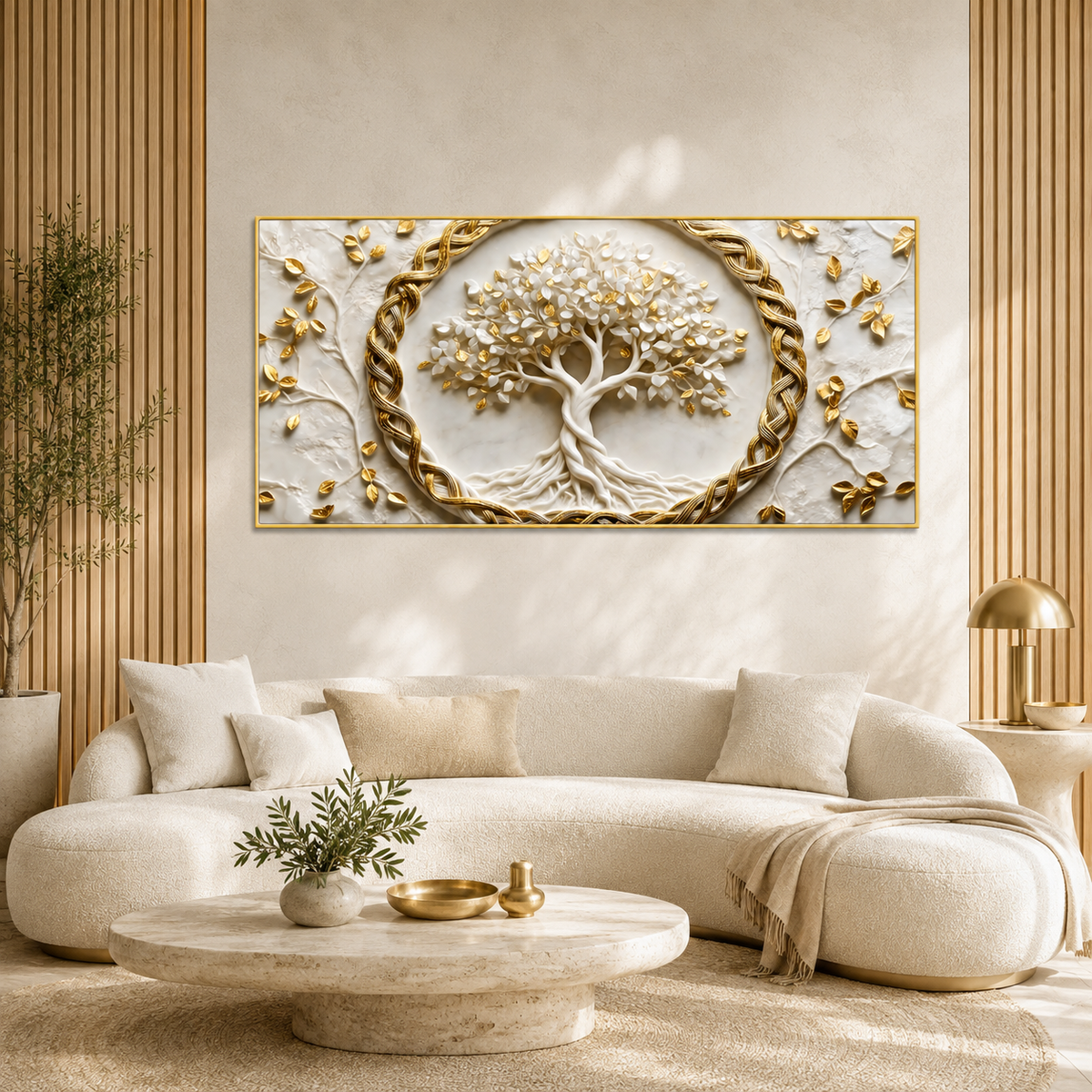 Spiritual Tree of Life 3D Painting with Golden Leaves for Elegant Home Decor