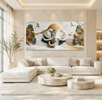 Designer Ganesha 3D Wall Art with Golden Leaves for Modern Home Decor